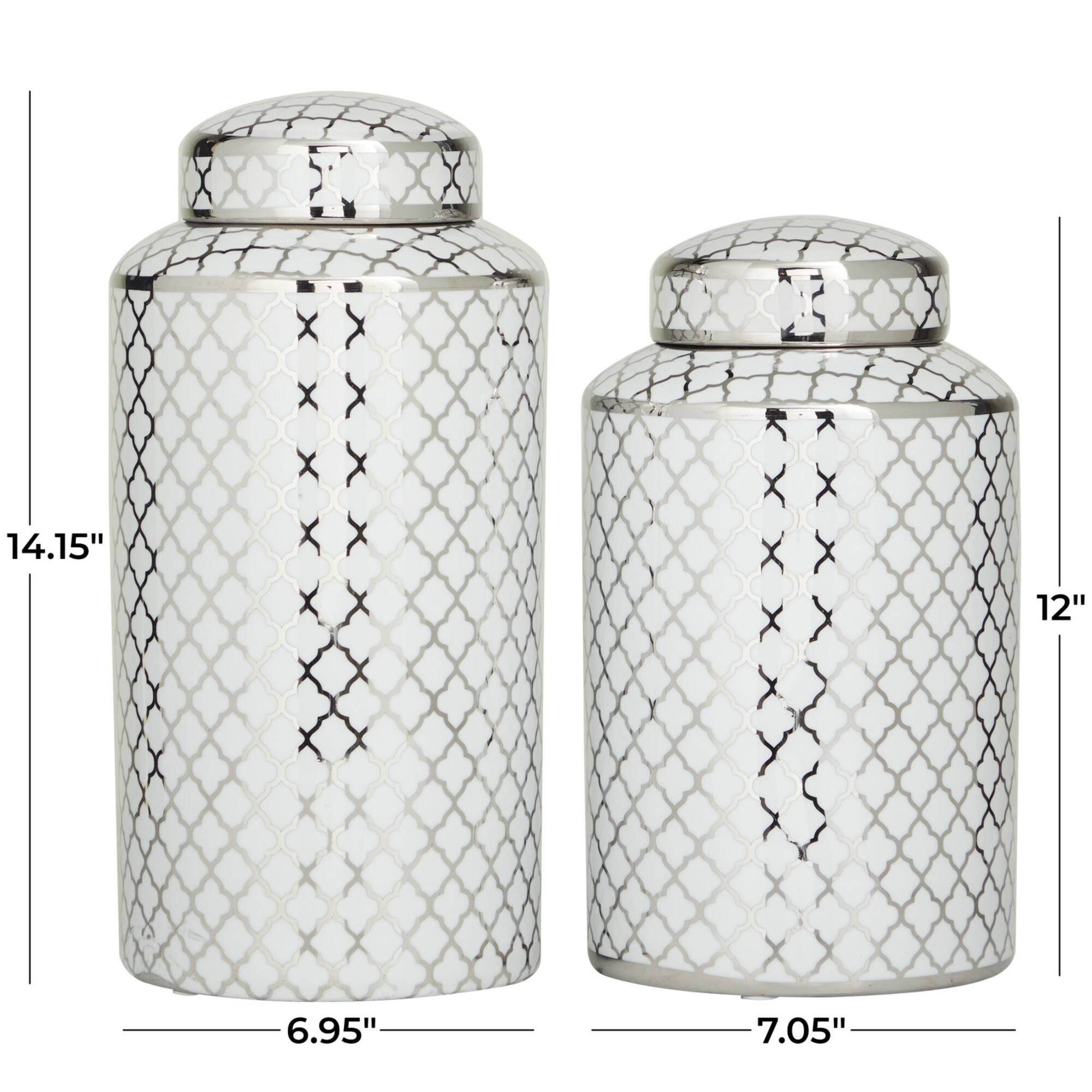 Silver & White Ceramic Geometric Decorative Jars Set